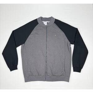 Champion Authentic Full Zip Bomber Jacket Gray Black Baseball Varsity Large